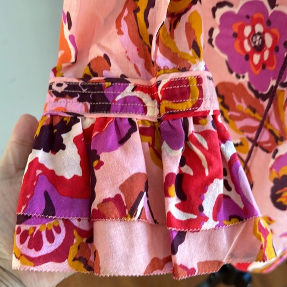 Tory Burch Gwenna Orange Pink 3/4 Sleeve Tassel Tie Floral Blouse Top Size 10 - Picture 6 of 11